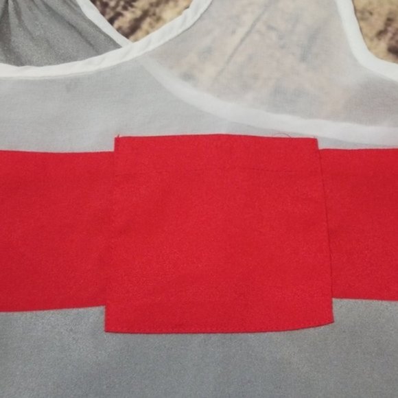 Ambiance Apparel | Gray/Pink/Navy Color Block Striped Chiffon/Sheer Tank | Sz M - Picture 4 of 8